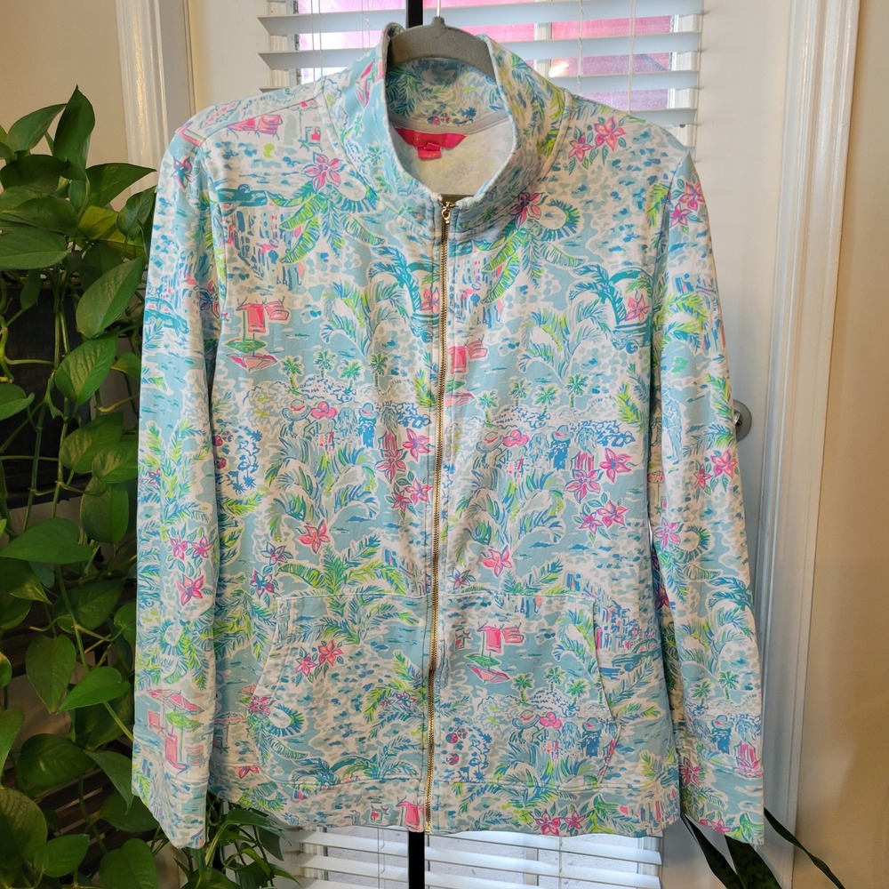 Lilly Pulitzer Betsey Womens XL Full Zip French Terry Jacket What a Lovely Place